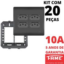 20un Tomada Padrão Quadrupla 2P+T 10A 4X4 Com Placa Habitat Black FAME