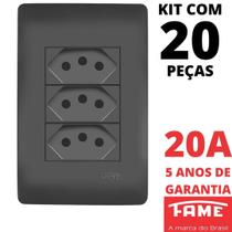 20un Tomada Padrão Tripla 2P+T 20A Com Placa Habitat Black FAME