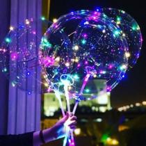 20x Balão Led Bubble Transparente C/ Vareta Haste Para Festa