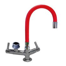 2143 C80 Torneira Gourmet Bica Móvel P/ Bancada Mesa Pia Cozinha Tubo Vermelho Flexível Saída Filtros 1/2 ou Máq Lava Louças 3/4