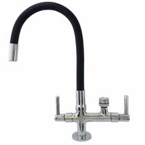 2143 C80 Torneira Gourmet Bica Móvel Tubo Preto Flexível Saída Filtros 1/4 Maq Lava Louças e Roupas 3/4
