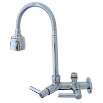 2163 C80 Torneira Gourmet Bica Móvel Parede Cozinha Tubo Flexível Cromado Chuveirinho Saída Filtro 1/4 ou Lava Louças Roupas 3/4