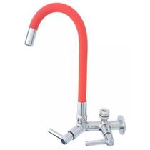 2163 C80 Torneira Gourmet Bica Móvel Parede Cozinha Tubo Vermelho Flexível Saída Filtros 1/4 ou Lava Louças Roupas 3/4