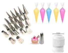 22 Peças Bicos Confeiteiro + Adaptador + 5 Sacos 50 Cm