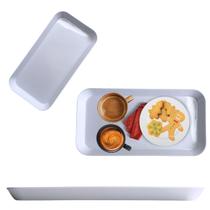 24 Bandejas Travessa Prato Retangular em Melamina 31cm Branco