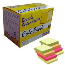 24 Blocos Adesivo Cole Fácil 2400 Folhas 4 Cores Rosa, Verde, Laranja e Amarelo Tons pasteis