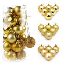 24 Bola Árvore de Natal Dourada Decoração Glitter Lisa Fosca