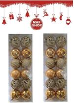 24 Bolas Vazada Arabesco Enfeite Arvore Natal Dourado Luxo