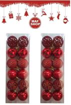 24 Bolas Vazadas Arabesco Glitter Arvore de Natal Vermelha - MAF Shop