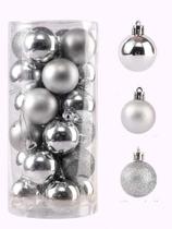 24 Bolinha Árvore De Natal Prateada Decoração 3 Modelos 3 cm