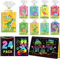 24 Cadernos de Desenho para Crianças - Kit Festa Dinossauro - Scratch Art