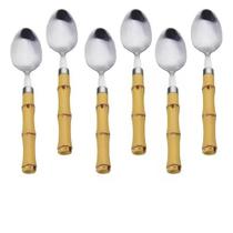 24 Colher Sobremesa cabo Plástico Bambu Aço Inox Buffet Bar