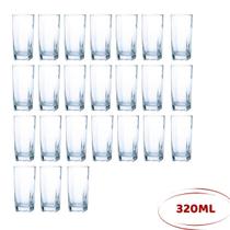 24 Copos 320ml Transparente Quadrado Agua Suco Leite