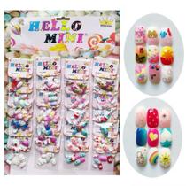 24 Kits Unha Postiça Infantil Desenhos Hello Mini 12 Pçs