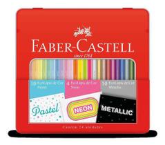 24 Lápis de Cor Faber-Castell 10 Pastel 4 Neon 10 Metálico