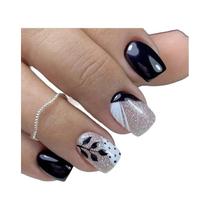 24 peças de unha curta quadrada cor francesa folha simples com tira de arquivo 1 e cola gelatinosa 1