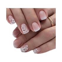 24 peças de unhas curtas francesas simples gradiente flor com 1 cola gelatinosa e 1 lixa de unha 24 peças de unhas curtas francesas simples gradiente flor com 1 cola gelatinosa e 1 lixa de unha