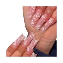 24 peças de unhas curtas quadradas francesas simples + 1 cola para unhas + 1 lima de unhas