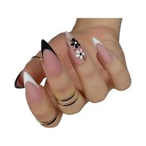 24 peças de unhas curtas quadradas francesas simples + 1 cola para unhas + 1 lima de unhas