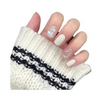 24 Peças De Unhas Postiças Kawaii, Formato Bailarina, Cobertura Total, Reutilizáveis.