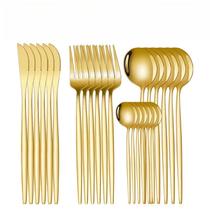24 Peças Talheres Ouro De Aço Inox Inoxidável Jogo De Talheres
