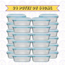 24 Pote Canelado Retangular 640ML Tampa Hermética Frutas Fit