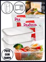 24 pote plastico descartável retangular alimentos marmita congelados tampa 500ml transparente prafesta fitness fit freezer microondas dieta