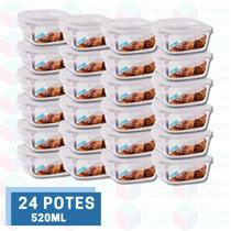 24 Potes de Vidro Quadrado Hermeticos c/ Tampa 4 Travas 520ML