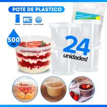24 Potes Plásticos Para Bolo Salada de Frutas 500ml Com Tampa BP Potes