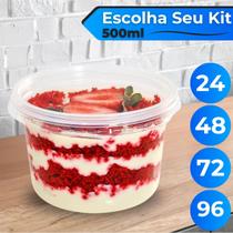 24 Potes Plásticos Para Bolo Salada de Frutas 500ml Com Tampa BP Potes