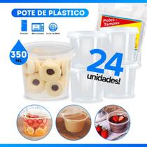 24 Potes Redondos 350ml Bolo no Pote Açaí Açaiteria Descatável com Tampa Transparente BP Potes