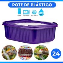24 Potes Sorvete Açaí 1L Retangular Plástico Roxo com Tampa