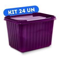 24 Potes Sorvete Açaí 2L Retangular Plástico Roxo c/ Tampa