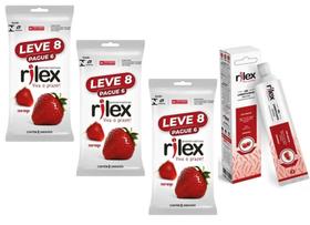 24 Preservativo Camisinha Rilex sabor Morango + gel lubrificante morango 50g