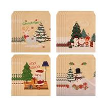 24 Sacolas De Presente Papai Noel Feliz Natal Em Papel Kraft Para Doces, Biscoitos, Lembrancinhas De