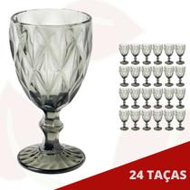 24 Taça Cinza Metalizada 340ML Diamond Vidro Elegante Chic Luxo