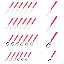 24 Talheres Colher Faca Garfo Colher de Chá Vermelho Luna