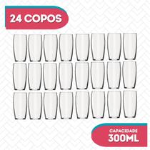 24 UN Copos Oca Vidro Transparente Redondo 300ml Durável Nadir