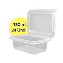 24 Un Pote Retangular Com Tampa Articular 750ml Para Freezer, Microondas, Marmita