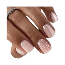 24 Unhas Curtas Decoradas com Pérolas e Glitter - Kit com Gel e Lixa