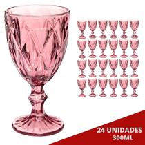 24 UNI Taça Diamante Vidro Lilás 300ml Bebidas Vinho Água
