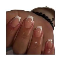 24 unidades de unhas minimalistas francesas curtas com 1 gelatinosa e 1 lima de unhas