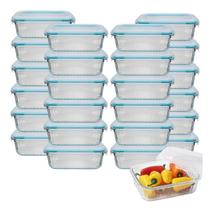 24Pç Pote Retangular Canelado 370ML Marmita Fit Frutas Lanches