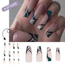 24pcs linhas pretas brancas unhas falsas cabeça longa plana estilo doce imprensa nas unhas 24pcs linhas pretas brancas unhas falsas cabeça longa plana estilo doce imprensa nas unhas