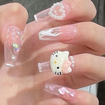 24pcs Long Ballerina Coffin Fake Nail White Flame Print Press On Nails Completo 24pcs Long Ballerina Coffin Fake Nail White Flame Print Press On Nails Completo
