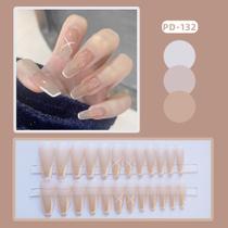 24pcs Long Nude Press On Nails White Border Lines Design Unhas Falsas Cheias 24pcs Long Nude Press On Nails White Border Lines Design Unhas Falsas Cheias
