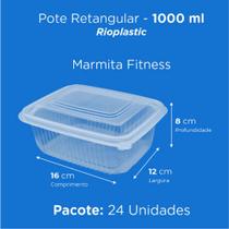 24Un Pote Marmita Descartável Fitness Fit 1000ML Retangular Freezer Microondas Rioplastic