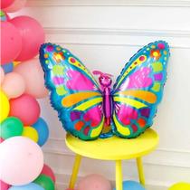 24x Balão Borboleta Metalizado Azul 70cm Para Festa Jardim Decoração