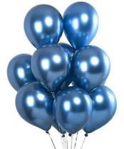 25 Balões Latex Cromado Alumínio Azul 23cm 9"P - Happy day