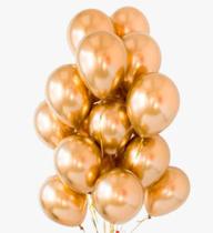 25 Balões Latex Cromado Alumínio Dourado  13cm 5"P